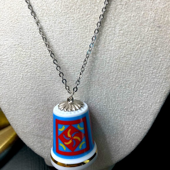 THIMBLE Necklace-GEROLD PORZELLAN TCC PATCHWORK QUILT '86 24K GOLD - Picture 3 of 4